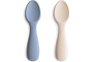 Mushie Silicone Toddler Starter Spoons 2 Pack (Tradewinds/Shifting Sand)