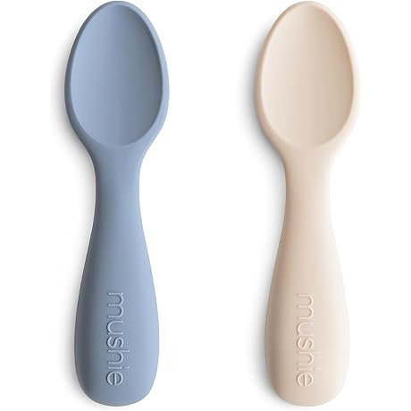 Mushie Silicone Toddler Starter Spoons 2 Pack (Tradewinds/Shifting Sand)