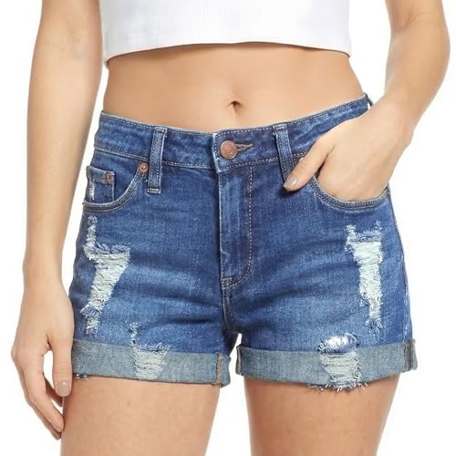 viiotu Damen Casual Ripped Jeans Shorts Mid-Waist Kurze Jeans mit Taschen Stretch Kurze Hose Sommer Hotpants (DE/NL/SE/PL Alphanumerisch XXL Regular Regular Hellblau)