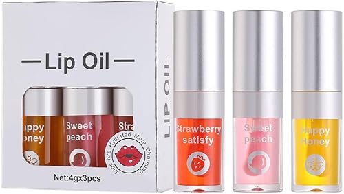 Juego de 3 aceites hidratantes para labios, aceite hidratante para labios, brillo labial, transparente, sin pegajoso, bálsamo labial, cuidado de