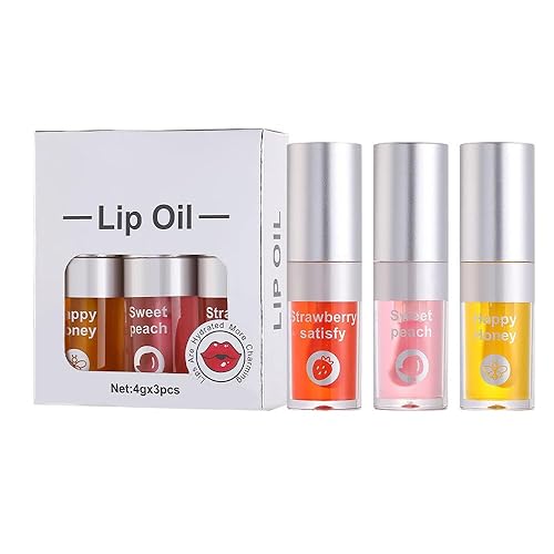Miniatura 1 de Juego de 3 aceites hidratantes para labios, aceite hidratante para labios, brillo labial, transparente, sin pegajoso, bálsamo labial, cuidado de