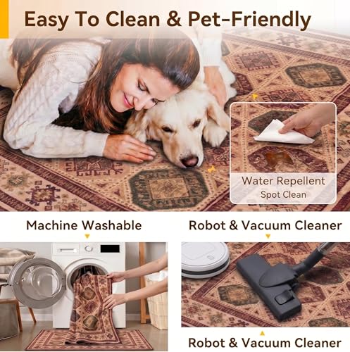Image of Medallion Vintage Look Carpet for Living Room Bedroom Dining Room | Washable Area Rug with Non Slip TPR Backing | Modern Floor Carpet for Home(Design09-5x7 Feet)