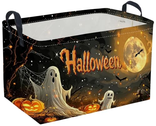 Image of Sanjiaofeng Rectangular Halloween Ghost Storage Basket,Trick or Treat Halloween Basket for Kids,Halloweens‌ Party Candy Gift Baskets(Mysterious Ghost)