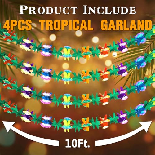 FUTUREPLUSX 4PCS Tropical Hawaiian Garland Luau Party Decorations, 40 FT Luau Paper Flower Banners Hawaiian Hibiscus Garlands for Summer Safari Jungle Beach Pool Party Decor by FUTUREPLUSX - Image 7