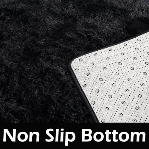 HOMORE Black Rugs for Living Room, 5x8 Area Rugs for Bedroom Fluffy Furry Rug for Kids Room, Large Shaggy Rug for Teen Boys Girls Room, Big Fuzzy Carpet for Dorm Home Decor