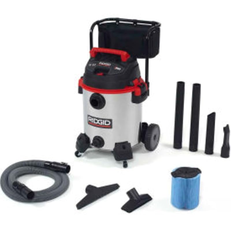 Aspirador de Pó e Líquidos RIDGID 50353 1610RV em Aço Inoxidável, 60,6 L, Motor de 6,5 Peak HP, Carrinho e Mangueira de 2,44 m