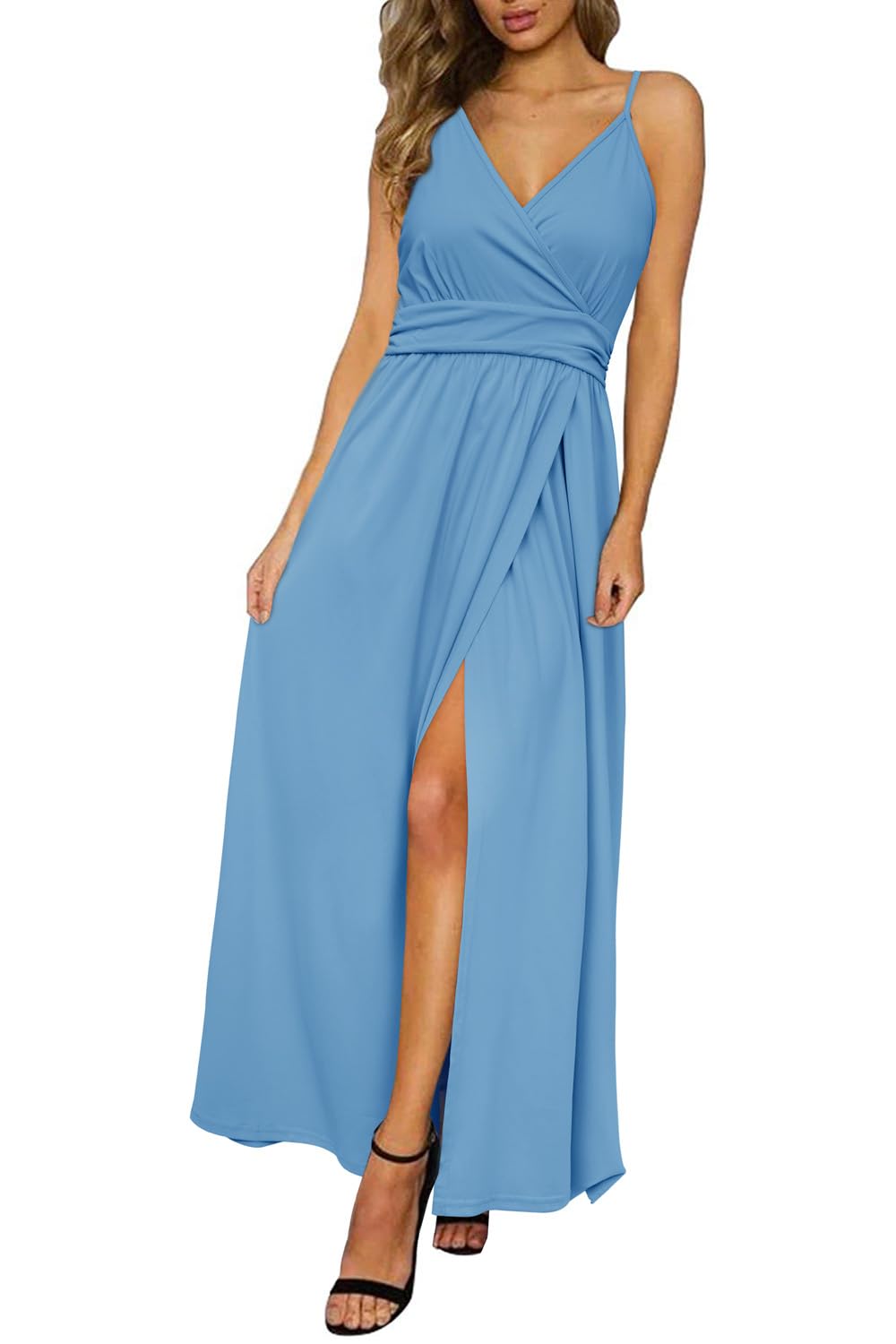 Newshows Women's 2026 Lightweight Summer Wedding Guest Beach Vacation Casual V Neck Split Flowy Maxi Dress