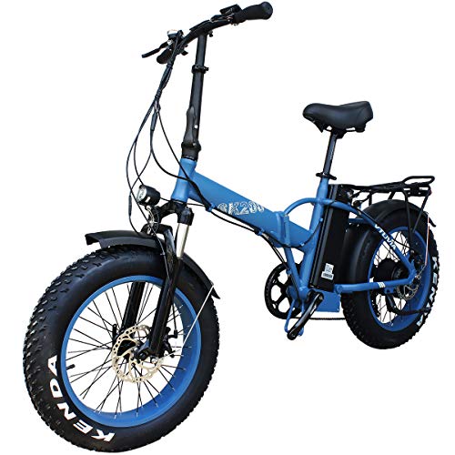 vtuvia 20" Folding Electric Bicycle, 750W 48V Fat Tires Adults Electric Bike, 20 Inch 13AH E-Bikes with Removable Battery, 7-Speed Electric Bike for Men/Women (Blue)