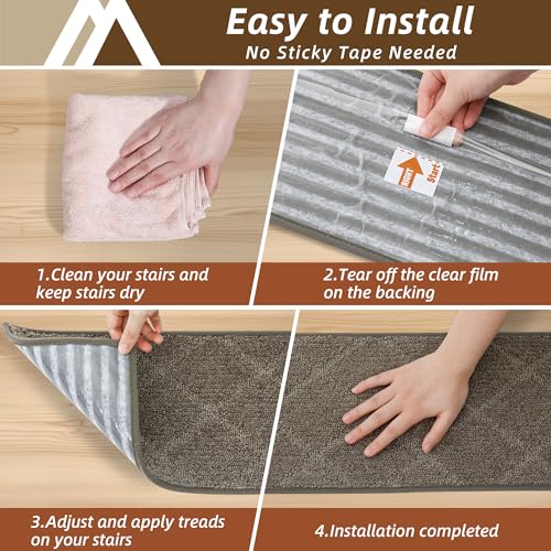 Image of COSY HOMEER Stair Treads for Wooden Steps 9 inchx28 inch Washable Indoor Carpet Stair Treads Non Slip Soft Polyester Stair Carpet Tread Reusable Stair Runner Rugs for Kids, Elders,Pets,Light Brown,15pcs
