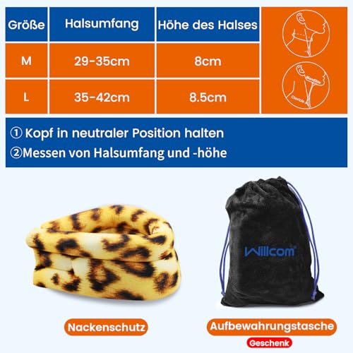 Willcom Nackenstütze für Nackenschmerzen Unterstützung, Weich Halskrause für Schlafen, Wirbel Ausrichten und Stabilisieren, Entlastet Druck in der Wirbelsäule (Leopardenmuster, Medium, 29-35CM)