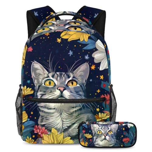 Sac à dos imprimé chat et fleurs printanières pour accompagner la rentrée des jeunes