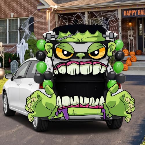 Image of JOYIN Halloween Trunk Or Treat Decor Kit, Halloween Decorations Outdoor Indoor Car Stickers, Haunted House SUV Archway Garage Lawn Balloons