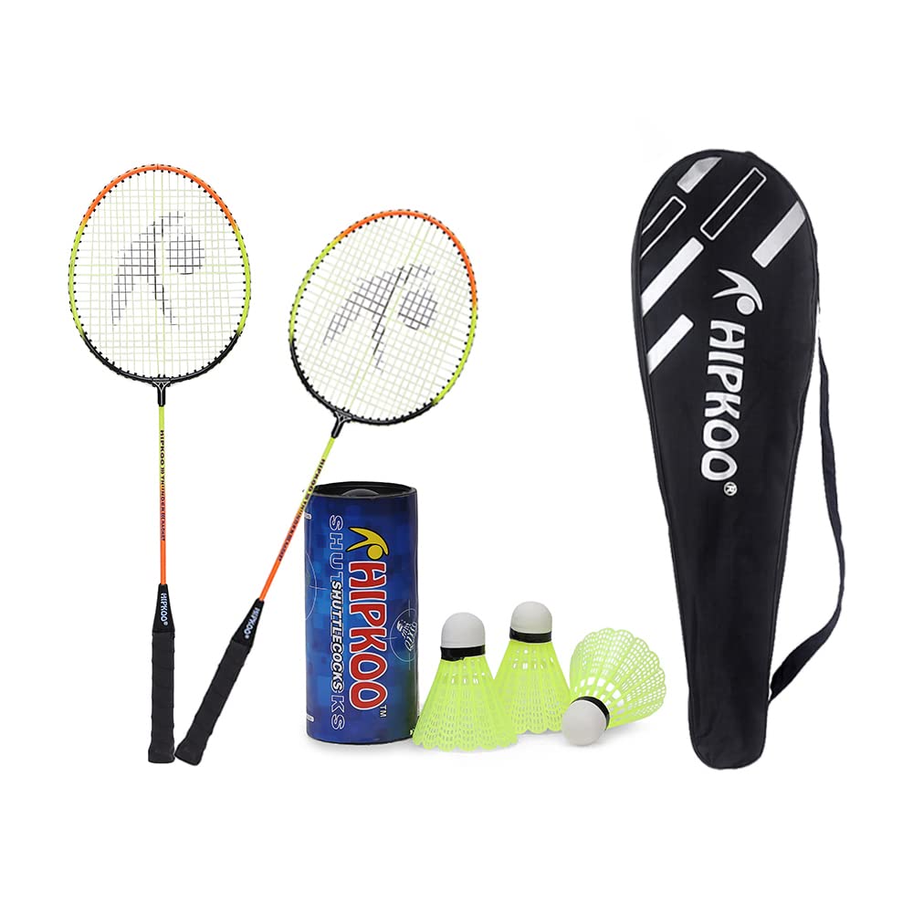 Hipkoo Sports Thunder Aluminum Badminton Complete Racquets Set | 2 Rackets with Cover, 3 Plastic Shuttlecocks | Ideal for Beginner | Lightweight & Sturdy - Orange-image-31