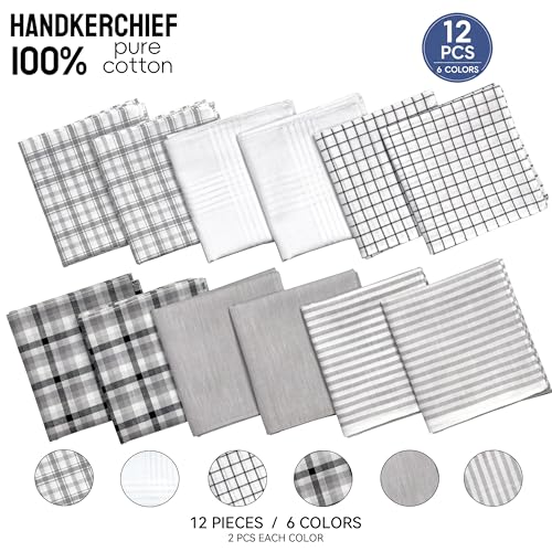Image of Men's 12pcs 100% Cotton Checkered Handkerchiefs Gift Box, 15.75 Inch Soft Breathable Absorbent Large Pocket Squares