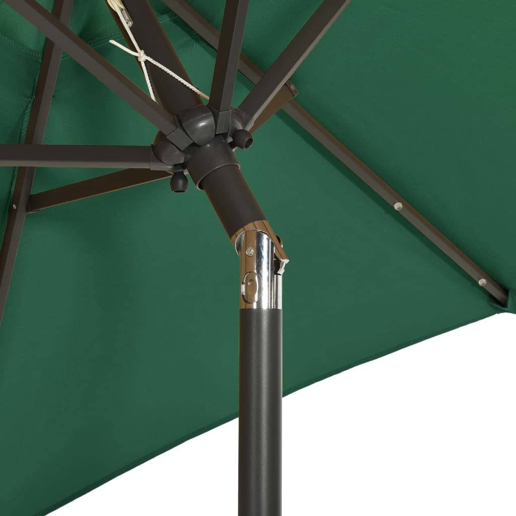 Sombrilla de Jardín con 12 LED y Diseño Inclinable, Impermeable y con Protección UV, Plegable y Portátil para Terraza, Patio o Jardín, Poste de Aluminio y 6 Varillas