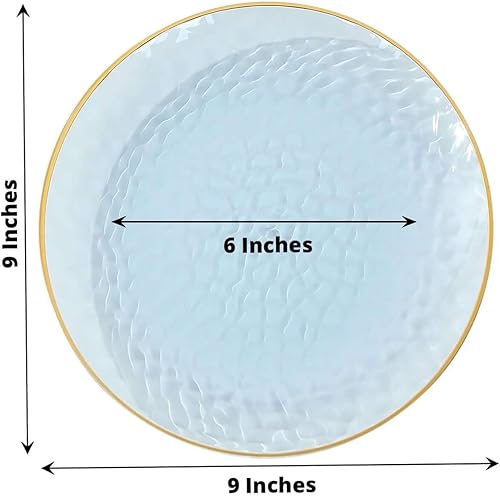 Miniatura 76 de Efavormart - Paquete de 10 platos redondos de plástico martillado transparente de 9 pulgadas para aperitivos de postres con borde dorado, plato