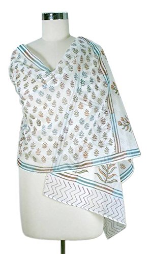 NOVICAArtisan Handmade Cotton Chanderi Silk Shawl Floral Patterned Accessories Shawls Multicolor India Block Print ' Tropical Paradise'
