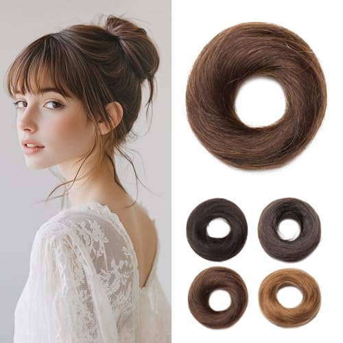 Rich Choices Hair Pieces for Women Messy Bun Real Human Hair Straight Updo Hair Bun Scrunchies Donut Bun Hair Extensions 17g #4 Medium Brown