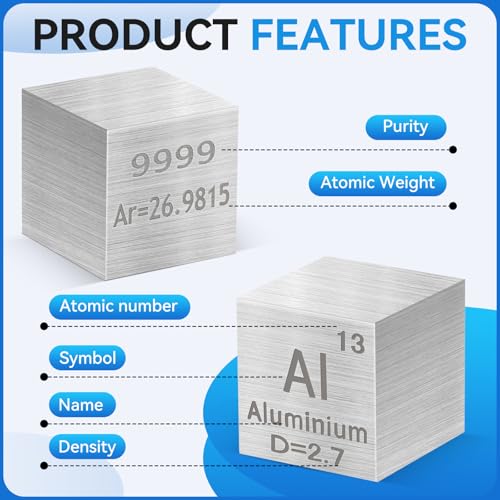 Image of 0.39 inch Aluminium Metal Element Cube 10MM Density Cubes 99.99% High Purity, Periodic Table of Elements Collection for Element Collections Hobbies, Pure Aluminium Cube(AI 0.39 Inch)