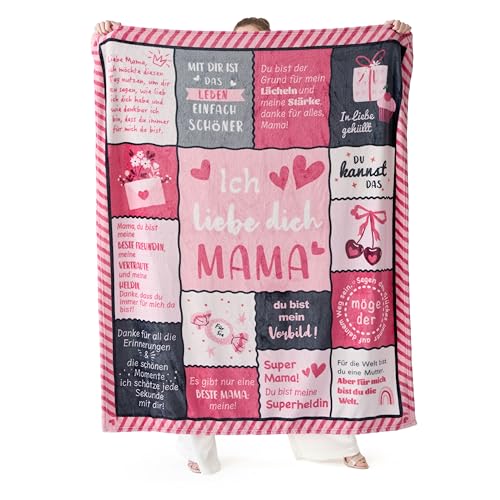 BEDSURE Kuscheldecke Geschenke Deko Decke - 130x150cm, Hellrosa Patchwork – Ansicht 1