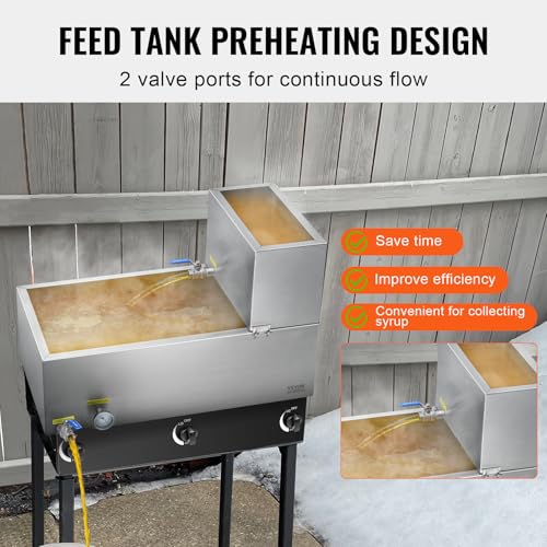 Image of VEVOR Maple Syrup Evaporator Pan, 19.6 Gal, 30 x 16 x 9.5 Inch Maple Syrup,304 Stainless Steel Maple Syrup with Thermometer, 2 Valves and 3 Heating Methods, for Home, Outdoor