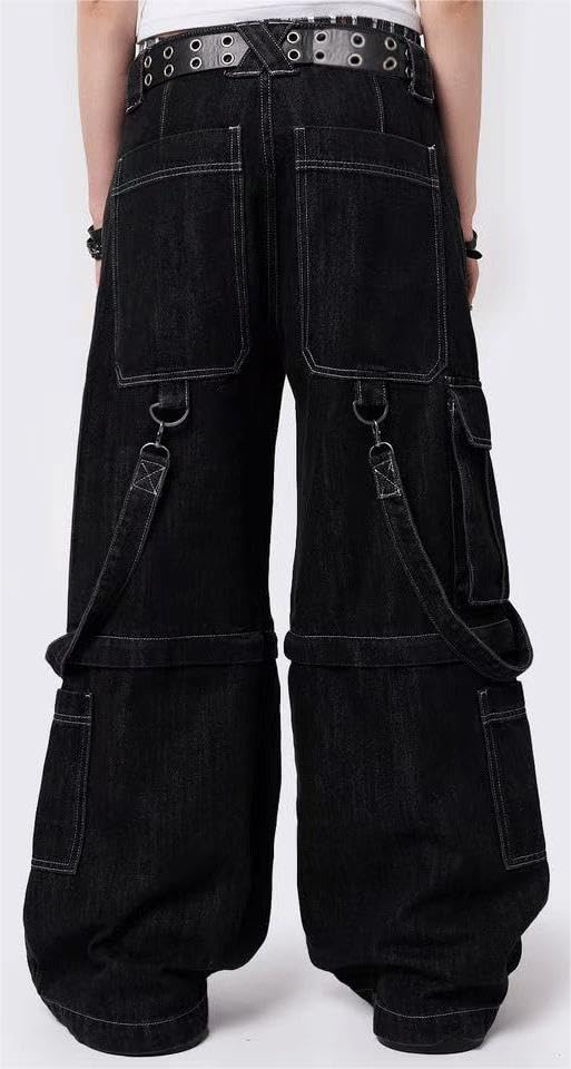Women Hip Hop Cargo Jeans High Waisted Baggy Wide Leg Jeans Teen Girls Denim Pants with Pockets Streetwear3