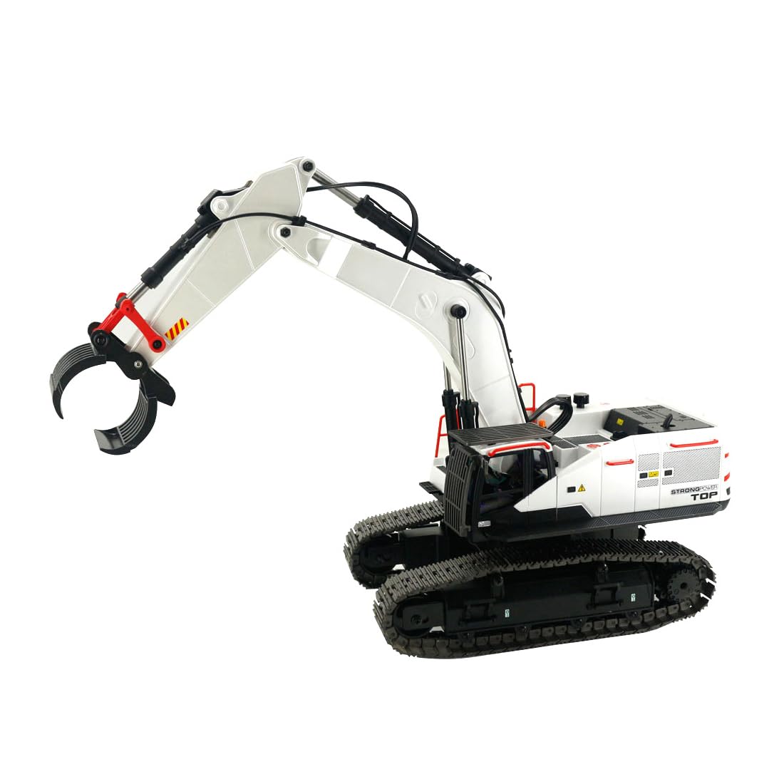 Escavatore RC in lega scala 1/14 con grabber a sfera, artiglio e trapano, telecomando 22CH e luci effetti sonori, regalo per gli amanti dei veicoli da costruzione RC (bianco)