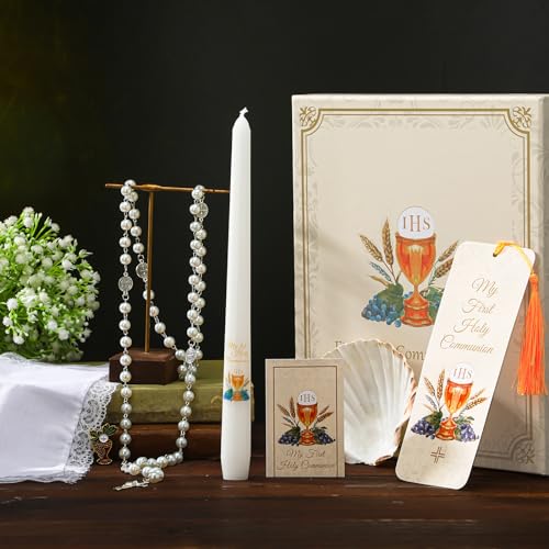 Conelist Conjunto de 7 caixas de presente de primeira comunh&atilde;o cat&oacute;lica para meninas e meninos com...