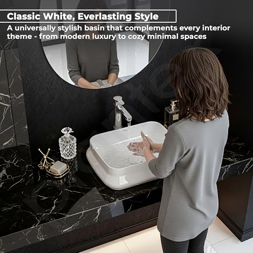 Image of Plantex Platinum Ceramic Wash Basin /Washbasin for Bathroom /Tabletop Wash Basin with 10 Years Glaze Warranty by Plantex / (Glossy White - 18 x 14 x 5 Inch)