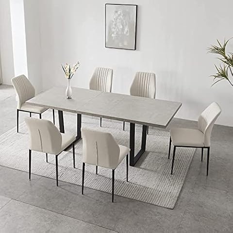 jiexi Modernes Esstisch-Set für 6-8, ausziehbarer Tisch mit hoher Härte, platzsparend, Metallrahmen Cover