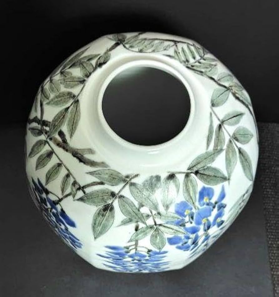 末岡信彦 色絵藤之図八角壷 共箱　色絵磁器 末岡信彦 色絵藤之図八角壷 共箱色絵磁器