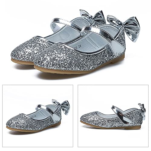 Ying Lan Girl Mary Jane Bowknot Slip-On Ballerina Flat Dress Princess Shoes Silver #TOP3