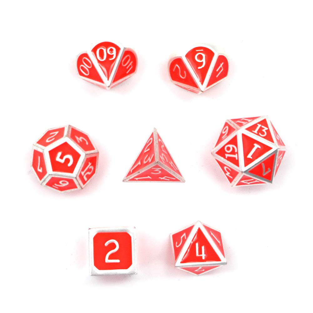 DollaTek 7PCS Metal Polyhedral Dice Set including Black Storage Bag for Role Playing Game Dungeons and Dragons D&D Math Teaching(Orange)