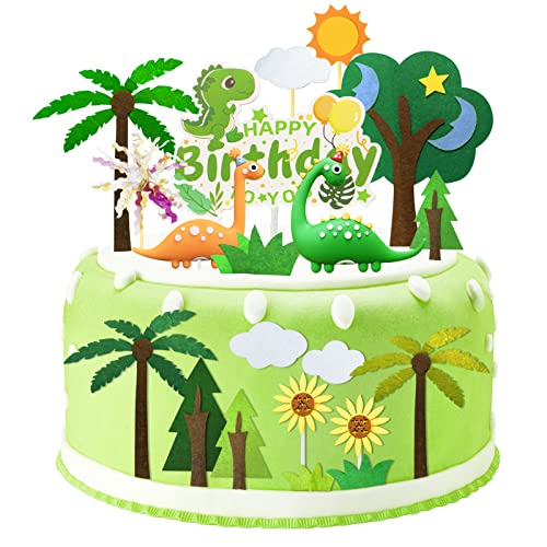21 Stücke Dinosaurier Tortendeko,Happy Birthday Dschungel Geburtstagsparty Deko,Verpackung für Dinosaurier Party Deko,Tortendeko Kuchen ​Topper für Kinder Junge Cover
