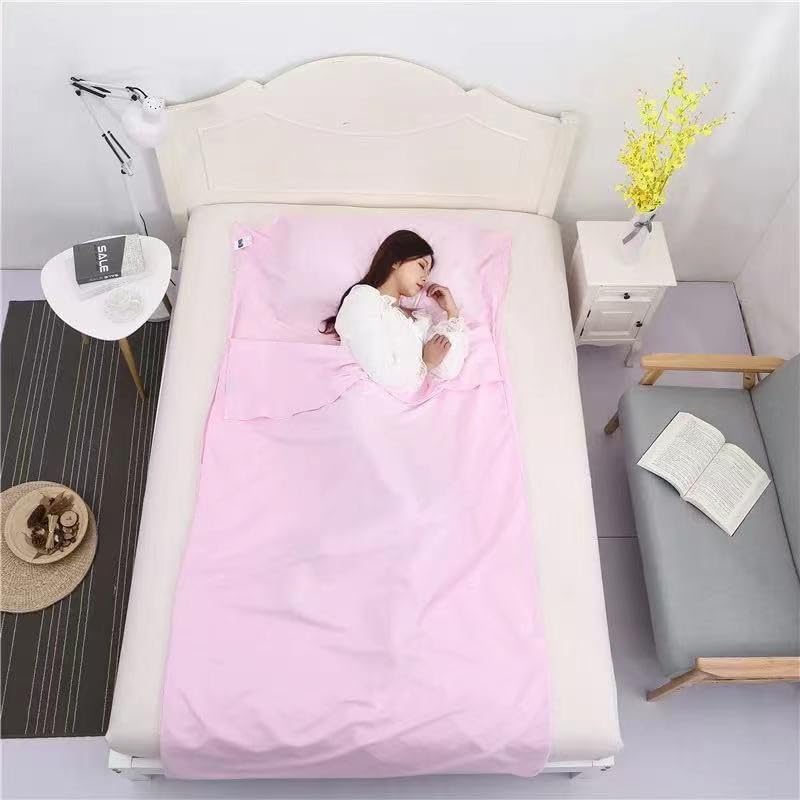 Nvzi Saco de dormir de algodón, sábanas de camping, cama de viaje para jóvenes, picnic al aire libre, sábana de viaje para viajes, albergues juveniles, picnic, aviones, trenes (rosa, 83 x 70.86