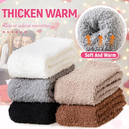 Fuzzy Socks for Womens Warm Fluffy Winter Cozy Thick Plush Slipper Sleep Comfy Crew Christmas Socks 5 Pairs3