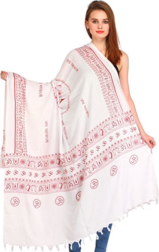 Jai Maha Kali Prayer Shawl – Warm & Stylish PolyCotton Religious Cloth for Women - 7.0 ft x 3.6 ft - White