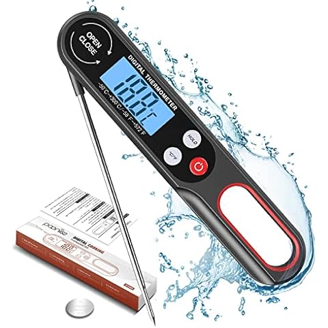 Digital Meat Thermometers for Air Fryers Cooking, Food Thermometer Instant Read BBQ Cooking Thermometer with Foldable Long Probe and Backlight Screen Magnetic Back for Kitchen,Milk(Battery Included) Cover