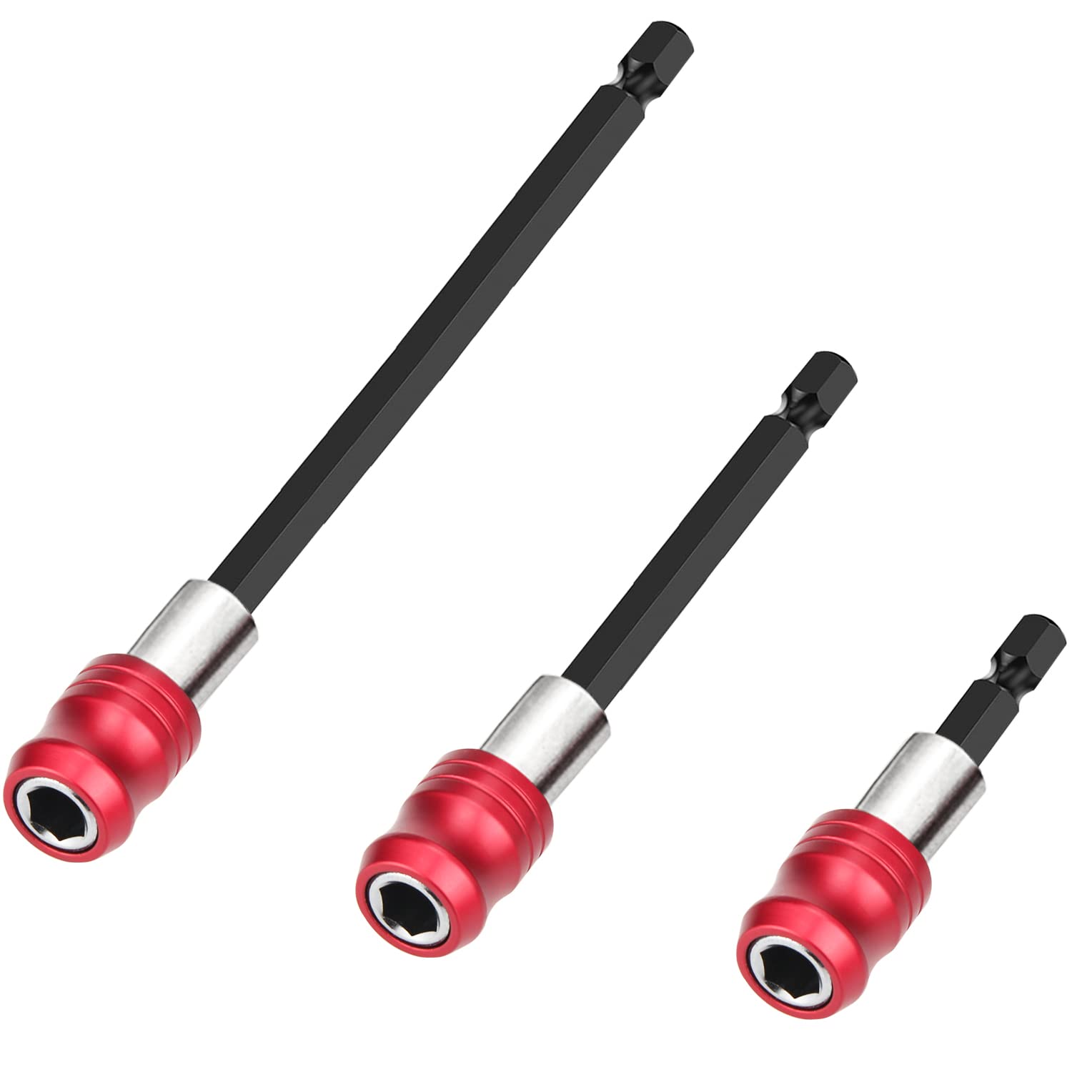 Magnetic Drill Bit Holder Hex Shank 3 Pack Red, Mellbree Screwdriver Impact Drill Bit Holder Quick Release 60/100/150mm 1/4" Hex Shank Drill Bits Fit Bosch Makita Milwaukee Dewalt etc