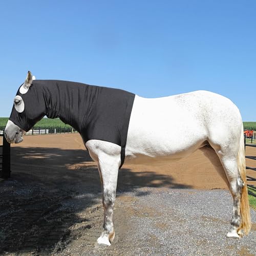 Image of Horse Slinky Hood with Zipper, Stretch Spandex Sleazy Hood for Mane Protection, Breathable Horse Neck Cover for Show Prep, Braids Saver, Sleek Grooming Under Blanket Use Black Medium