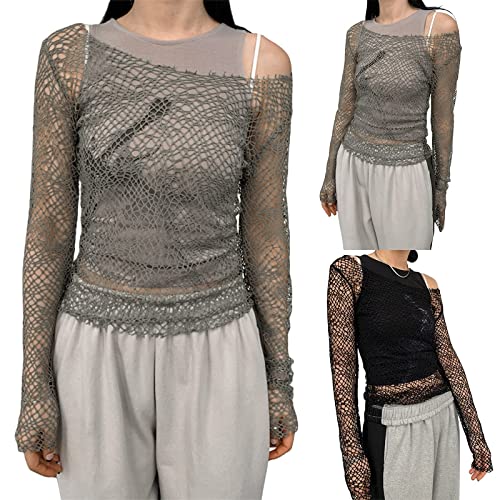 SMIMGO Uitgeholde, gehaakte, gebreide damestrui, Y2K crop top met lange mouwen, zomer losse trui, cover-up pullover… - Image 4