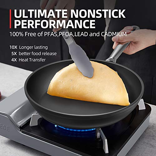 EOE Nonstick Frying Pan - Hard Anodized Aluminum with Anti-Warp Base, Stainless Steel Handle - Nonstick Fry Skillet for Gas, Electric, Induction Cooktops - Dishwasher & Oven-Safe - Black, 8-Inch - Thumbnail 5