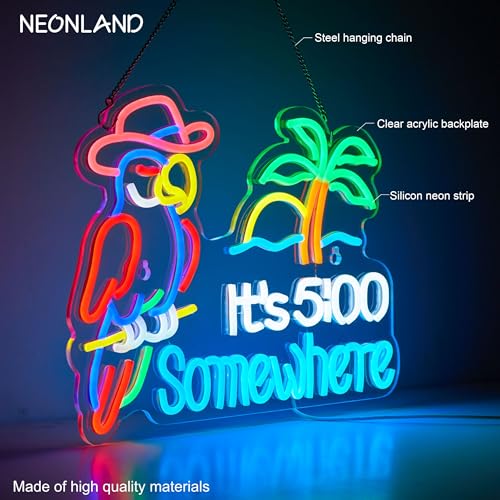 Parrot Its 5 00 O'clock Some Where Neon Sign for Wall Decor USB Powered Five Oclock Dimmable Bar Beer LED Light Man Cave