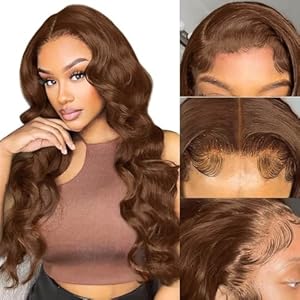 RXY Echthaar Perücke 13×4 Body Wave Braun 180% Dichte HD Lace Front Wig 100% Human Hair Wig #4 Perücke Damen mit Babyhaar Brown Human Hair for Women 18 Zoll（46cm）