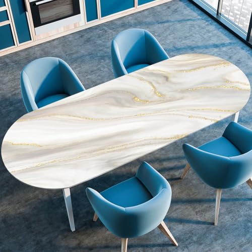 Hiseng Marbre Nappe Ovale Anti Taches, Lavable Tablecloth Ovale avec Bords Elastiques, Table d'hiver Couverture pour Salle à Manger, Jardin, fête, Mariage ou Maison...