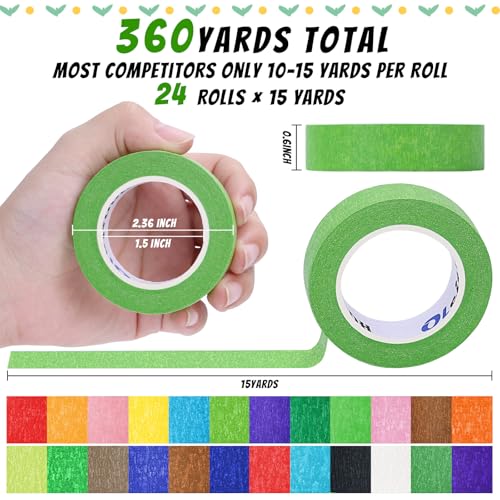 Image of 24 Rolls Colored Masking Tape Bulk for Art, 0.6 inch x 360 Yards for Crafts, Labeling, DIY Decorative, colored painters tape, Rainbow Colors Tape for General Use Projects, Easy Tear No Residue