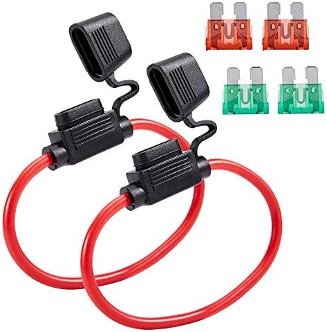 FEBRYTOLD 10 Gauge Inline Fuse Holder - 2 Pack Fuse Holder Waterproof Pigtail Fuse Relay with 2 Pack 30AMP Blade Fuse & 2 Pack 40AMP Blade Fuse for Car Truck Boat Motorcycle