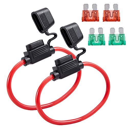 FEBRYTOLD 10 Gauge Inline Fuse Holder - Waterproof Pigtail Fuse Relay with 2 Pack 30AMP & 40AMP Blade Fuses for Car Truck Boat & Motorcycle