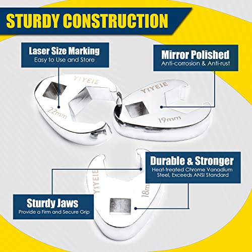 Yiyeie 3/8" Drive Crows Foot Wrench Set, 24Pcs Flare Nut Crowfoot Wrench Set, Metric & Sae, 8-22Mm & 5/16"-7/8", Cr-V Steel, Crows Feet Wrench Set With 2 Extension Bars, Line Wrench Set With Eva Foam #TOP3