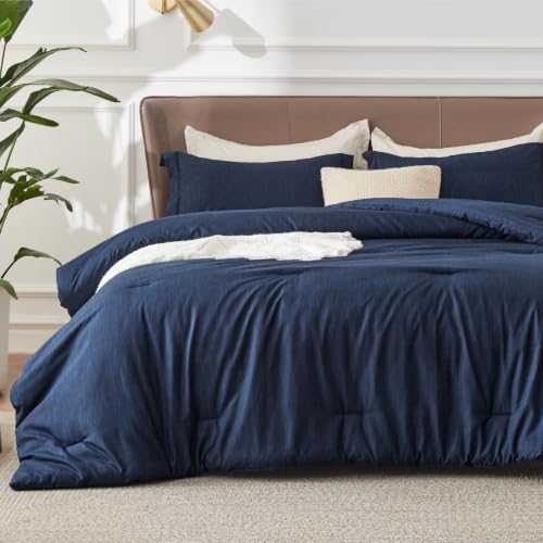 Image of Bedsure Oversized Queen Comforter Set - Navy Soft Bedding for All Seasons, Cationic Dyed Bed Set, 3 Pieces, 1 Oversized Queen Size Comforter (98 inchx98 inch) and 2 Pillow Shams (20 inchx26 inch+2 inch)